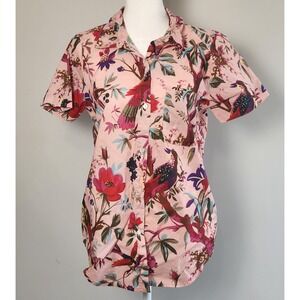 Dylan Birds Button Up Shirt Women's Extra Small Pink Tropical Vacation